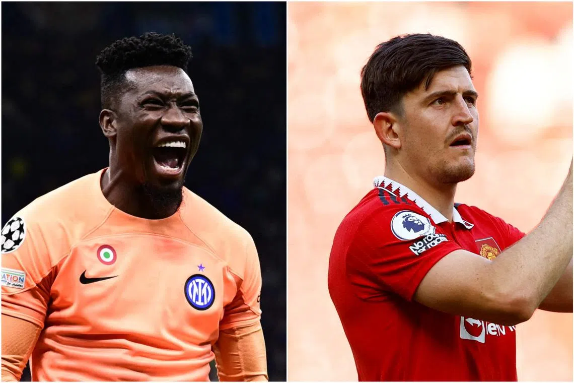 Andre Onana (left) has been manager Erik ten Hag’s first choice to replace David de Gea as goalkeeper, while Harry Maguire made only eight Premier League starts last season.