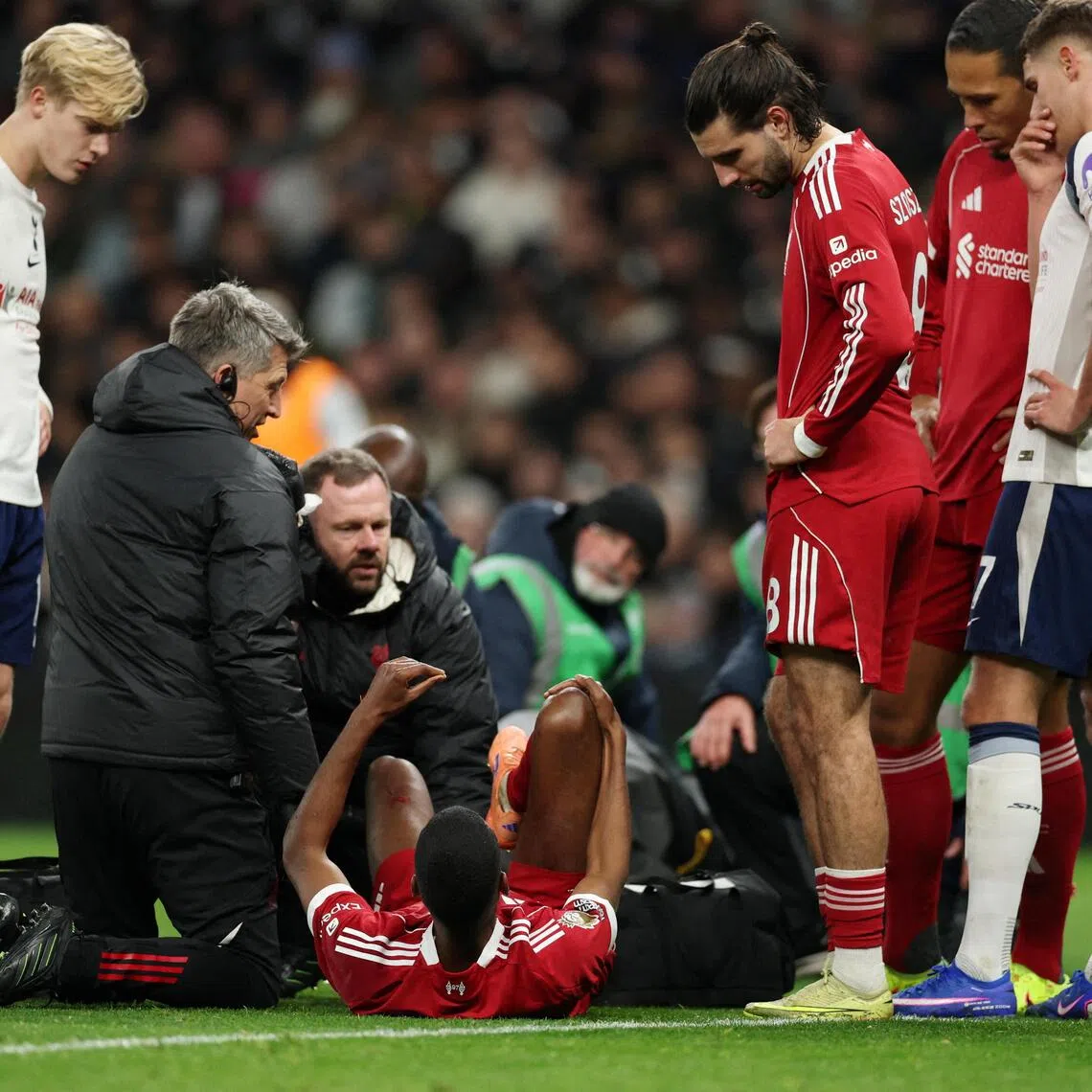 Liverpool's Alexander Isak receiving medical attention during their Dec 20 Premier League match against Tottenham Hotspur.