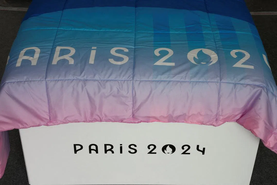 FILE PHOTO: Paris 2024 Olympics - Press visit at the Olympic and Paralympic athletes' Village - Saint-Denis, France - July 2, 2024 General view of bed in an apartment at the Olympic and Paralympic athletes village ahead of the Paris 2024 Olympics REUTERS/Benoit Tessier/File Photo