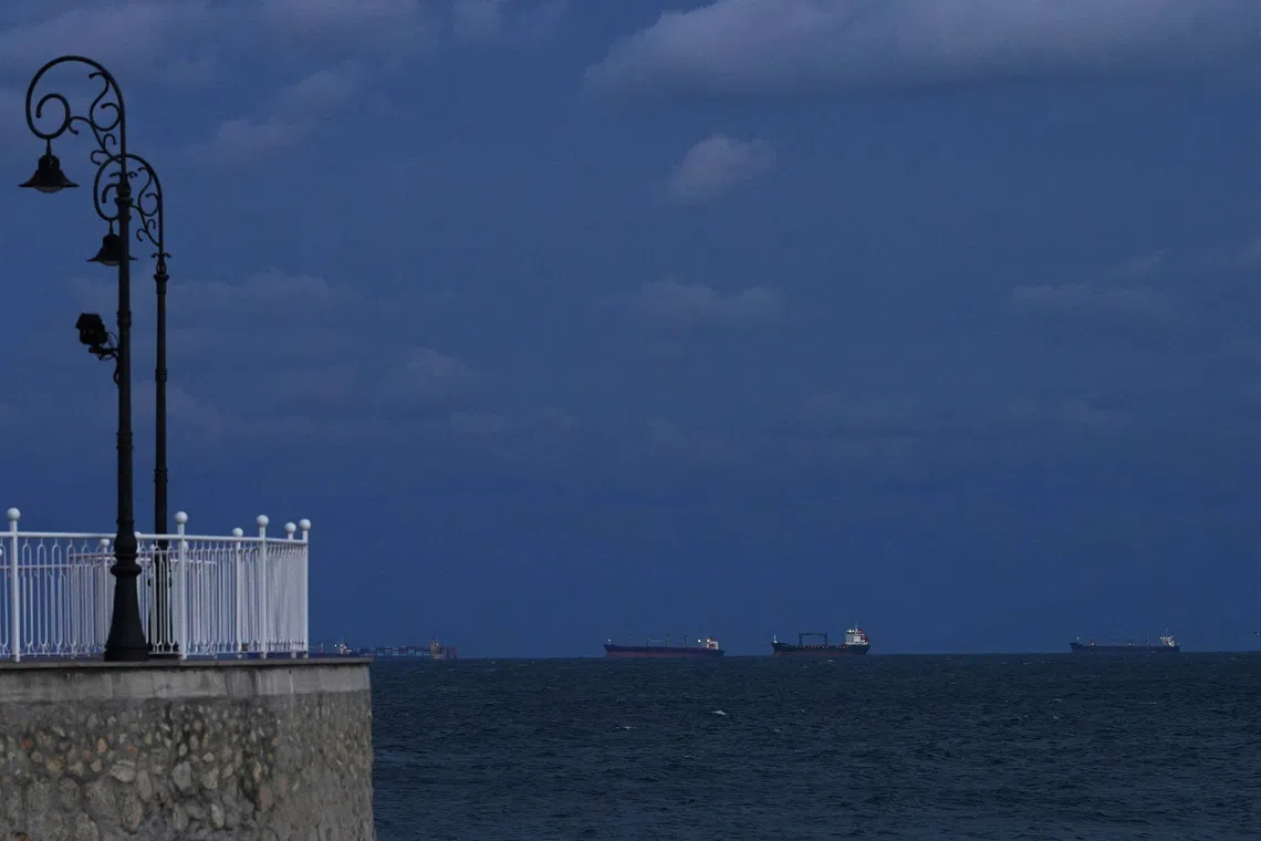 Ships wait in the Black Sea in Constanta, Romania, October 15, 2026. REUTERS/Andreea Campeanu
