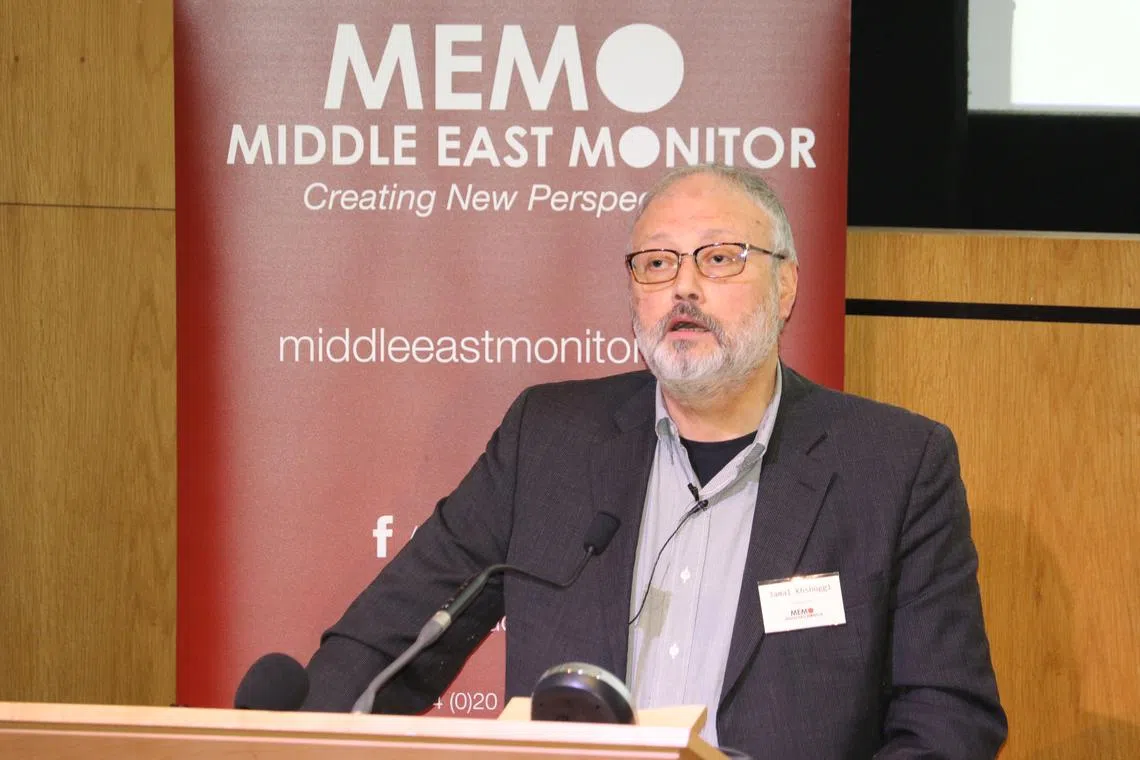 Saudi dissident Jamal Khashoggi speaks at an event hosted by Middle East Monitor in London Britain, September 29, 2018.  Middle East Monitor/Handout via REUTERS/File Photo