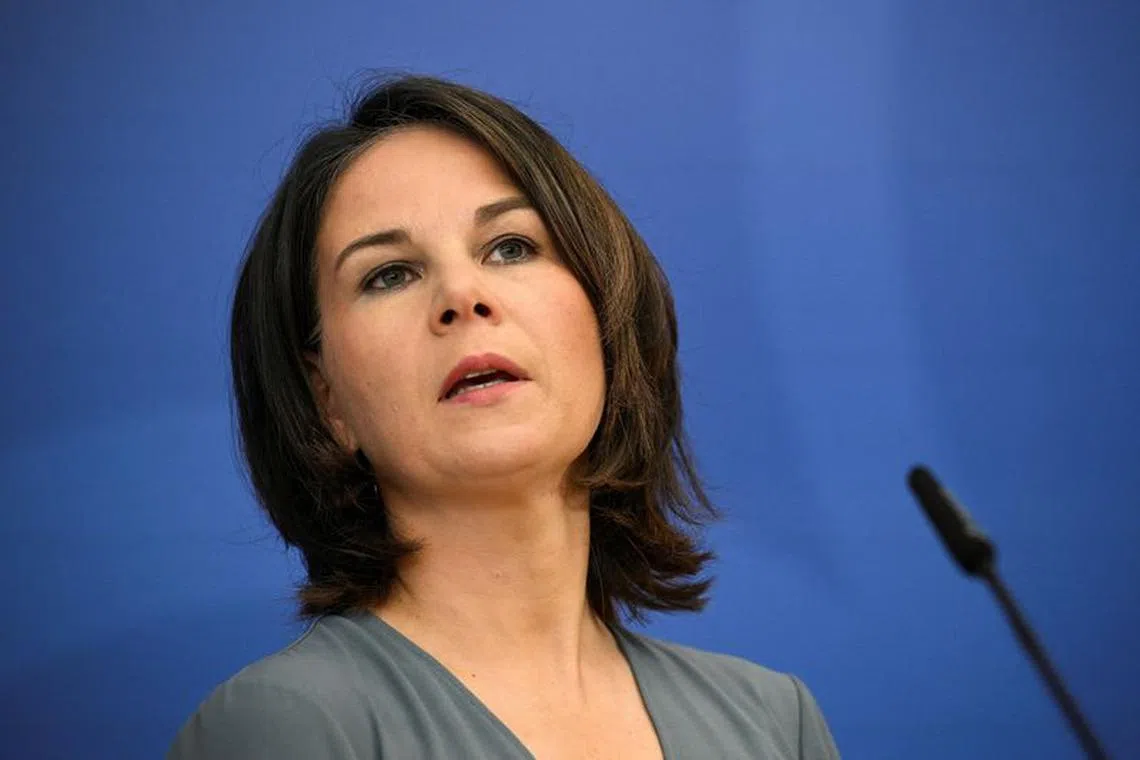 FILE PHOTO: German Foreign Minister Annalena Baerbock attends a press conference, after ministerial meeting on the Middle East peace process at the federal foreign ministry in Berlin, Germany May 11, 2023. REUTERS/Annegret Hilse/File Photo