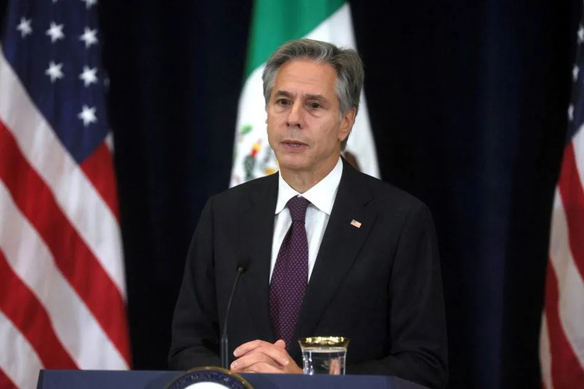 FILE PHOTO: U.S. Secretary of State Antony Blinken speaks at a news conference during U.S.-Mexico High-Level Economic Dialogue at the State Department in Washington, U.S., September 29, 2023. REUTERS/Leah Millis/File Photo
