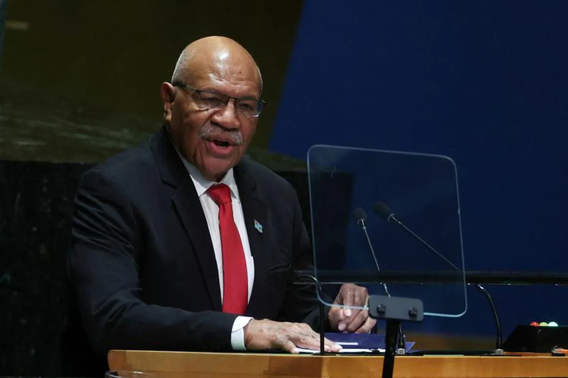 Prime Minister of Fiji Sitiveni Ligamamada Rabuka addresses the 78th United Nations General Assembly at U.N. headquarters in New York City, New York, U.S., September 22, 2023. REUTERS/Mike Segar/File Photo