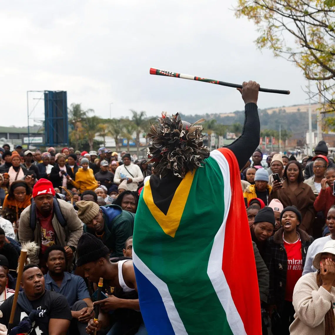 Supporters of the South African anti-immigrant group 'March and March' hold a demonstration, after an unofficial June 30 deadline set by anti-immigrant groups for undocumented migrants to leave the country had passed, in Umzimkhulu, South Africa, July 13, 2026. REUTERS/Rogan Ward