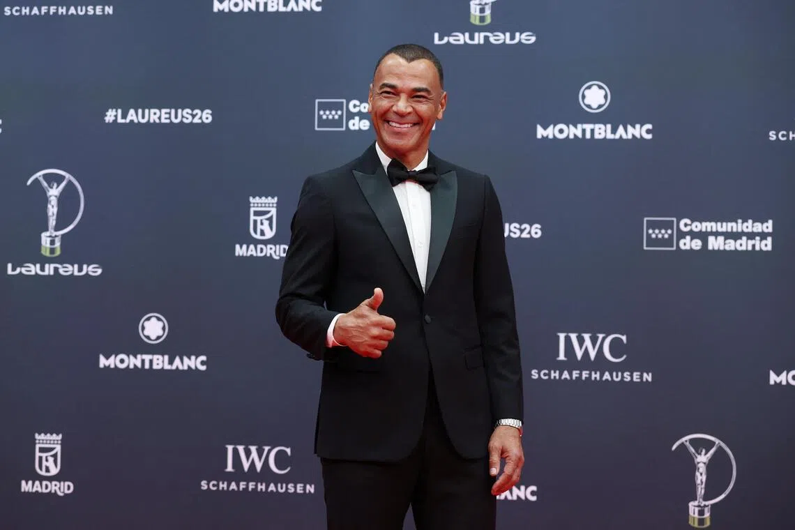 Former Brazil fullback Cafu posing on the red carpet ahead of the Laureus World Sports Awards ceremony at Palacio de Cibeles in Madrid on April 20, 2026.