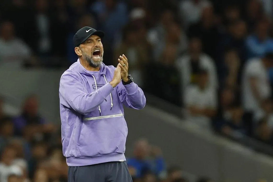 Soccer Football - Premier League - Tottenham Hotspur v Liverpool - Tottenham Hotspur Stadium, London, Britain - September 30, 2023 Liverpool manager Juergen Klopp reacts Action Images via Reuters/Peter Cziborra