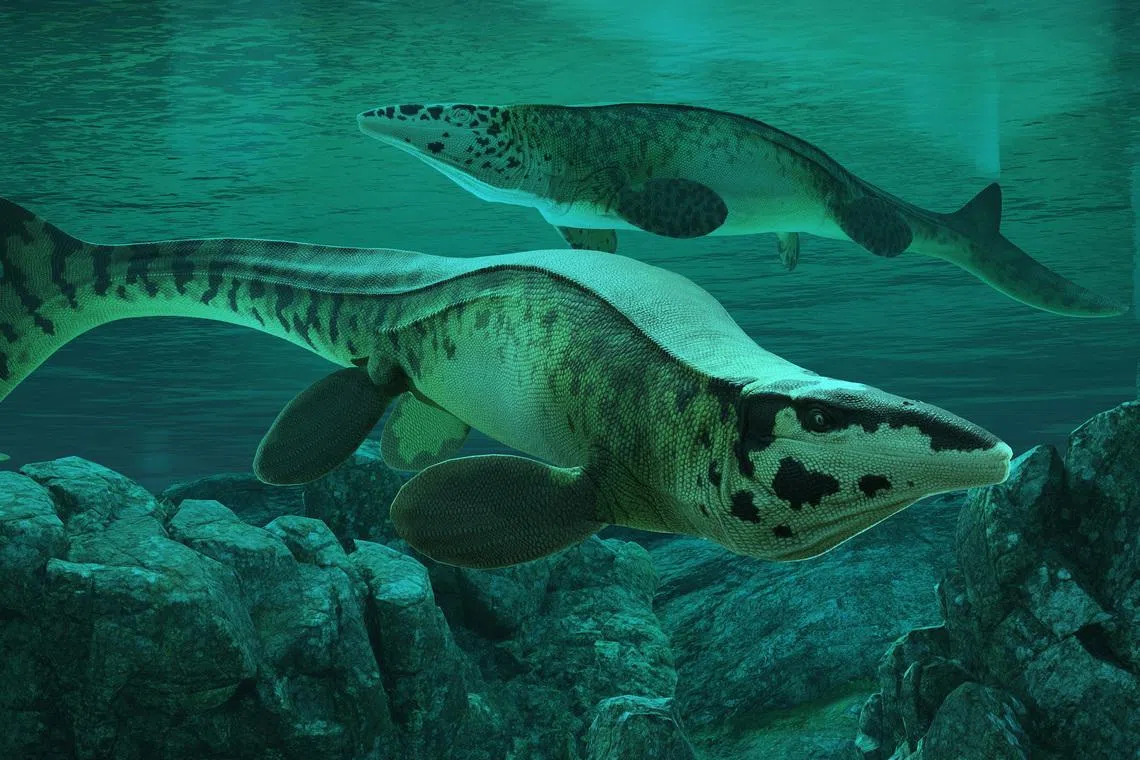 A reconstruction of the Cretaceous Period marine reptile Tylosaurus rex in the Cretaceous-era Western Interior Seaway of North America. The image was released on May 21, 2026. Alderon Games/Path of Titans/Handout via REUTERS