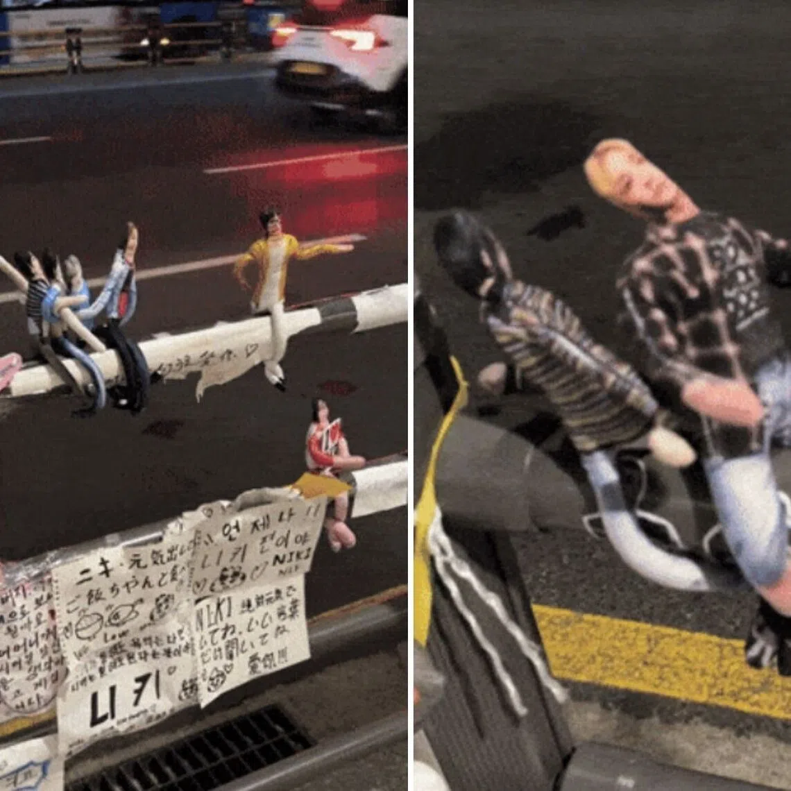 Dozens of so-called “rat jerky dolls” had covered the railings outside the main entrance to Hybe’s headquarters in Seoul for months.