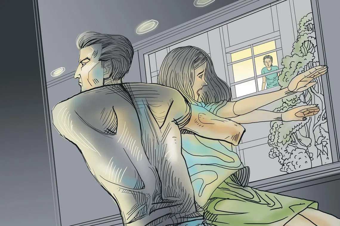 Office administrator Natalie was stunned to see her neighbour throwing his wife against the wall during an argument in 2022. 