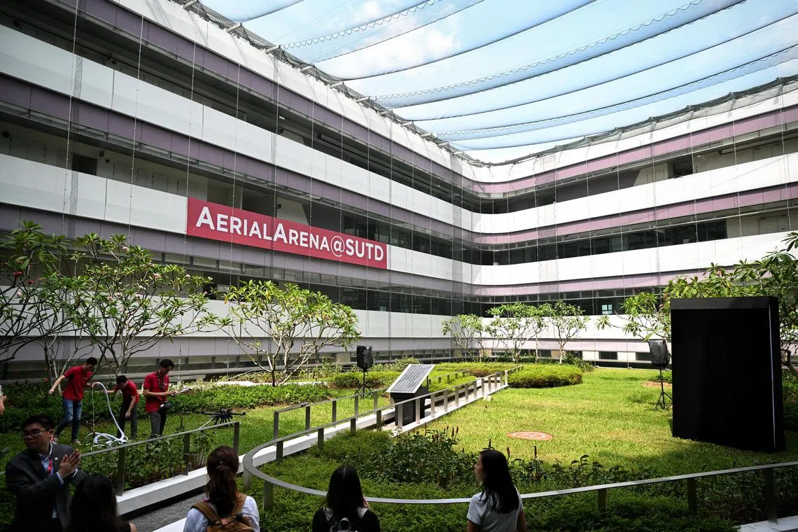 The testing area was converted from an open-air courtyard in the middle of the campus and is shielded with a 20m-high net.