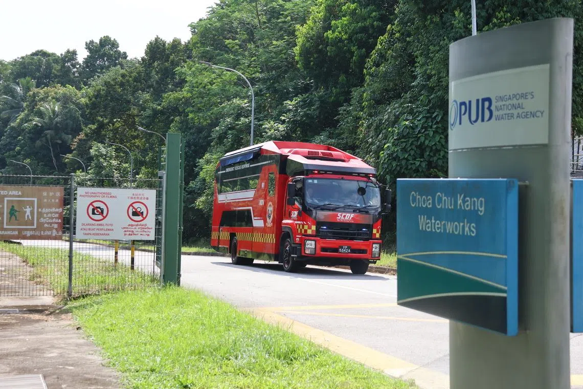 The Singapore Civil Defence Force responding to a hazardous material incident at PUB’s Choa Chu Kang Waterworks on May 23, 2024.