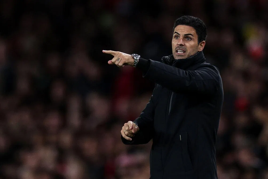 Arsenal's Spanish manager Mikel Arteta shouting instructions to the players from the touchline during the League Cup third round win over Bolton Wanderers at the Emirates Stadium on Sept 25.