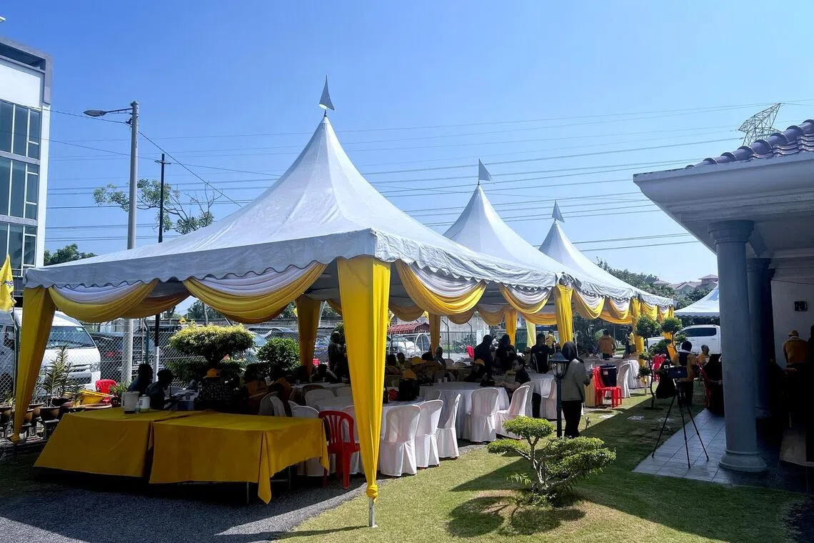 Tentages set up for Bersama’s party get-together event at a residential bungalow in Melaka, on Aug 15.