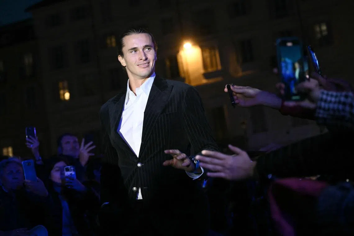 Germany's Alexander Zverev attends the ATP Finals blue carpet event at Piazza Carlo Alberto in Turin on Nov 7, 2024.