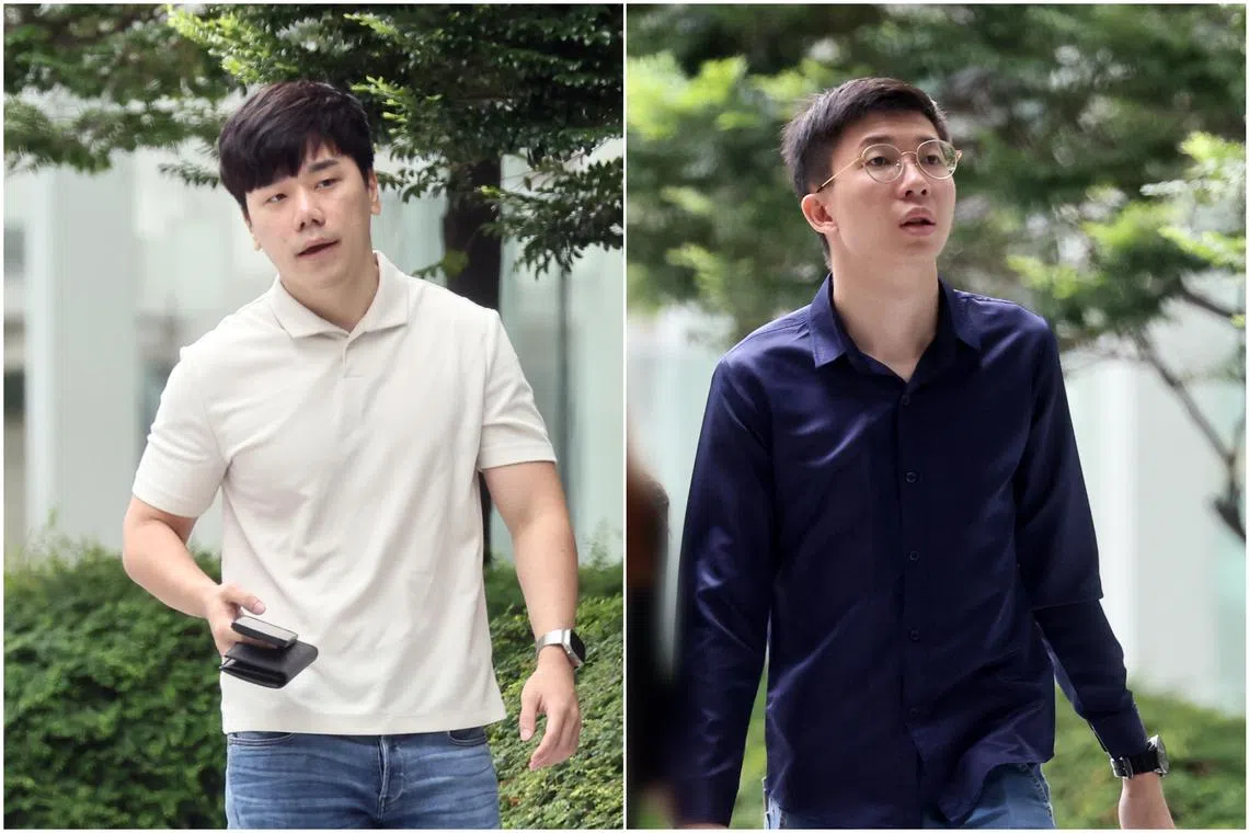 Lek Tai Yong (left) made a false police report claiming that two people had robbed him while Eddie Ong Wei Xian was charged with one count of abetting Lek to commit criminal breach of trust.