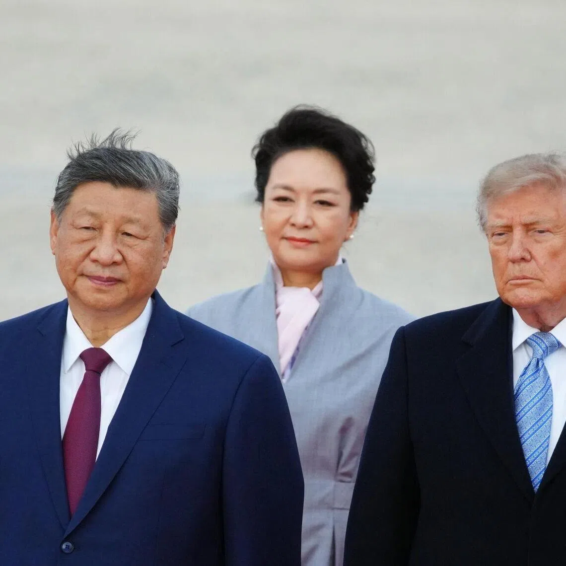 (From left) Chinese President Xi Jinping, Chinese First Lady Peng Liyuan and US President Donald Trump during welcome ceremony at Joint Base Andrews on Sept 23.