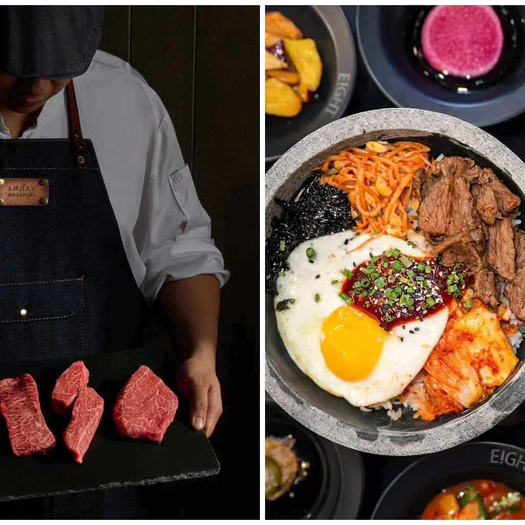 665F's selection of Hanwoo beef cuts (left) and 8 Korean BBQ's Hanwoo bibimbap.