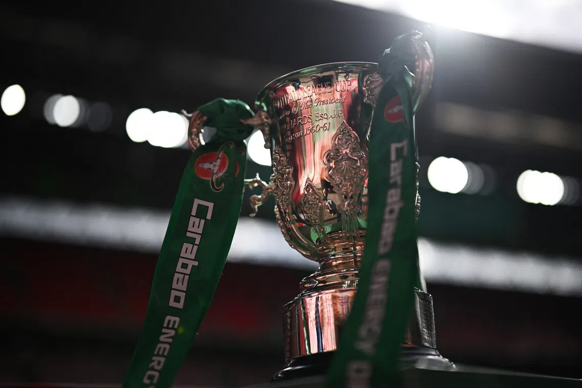 FILE PHOTO: Soccer Football - Carabao Cup - Final - Liverpool v Newcastle United - Wembley Stadium, London, Britain - March 16, 2025 General view of the Carabao Cup trophy before the match REUTERS/Dylan Martinez/File Photo