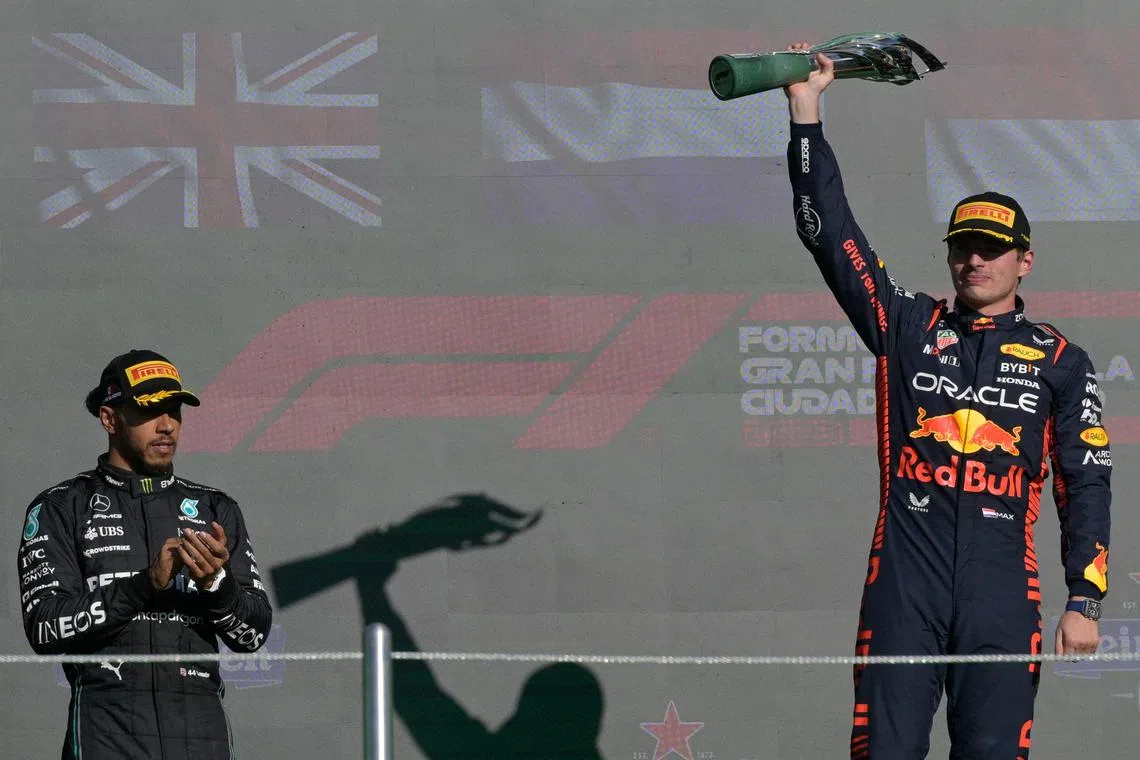 Red Bull's Max Verstappen (right) and Mercedes' Lewis Hamilton both scotched the idea that the Briton was on his way over to Red Bull.