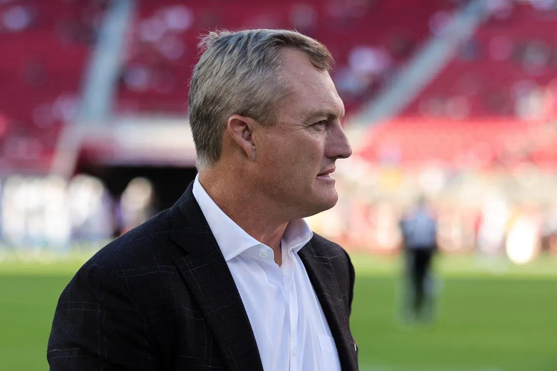 Aug 25, 2023; Santa Clara, California, USA; San Francisco 49ers general manager John Lynch before the game against the Los Angeles Chargers at Levi's Stadium. Sergio Estrada-USA TODAY Sports/File Photo