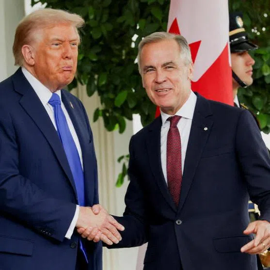 US President Donald Trump welcoming Canada's Prime Minister Mark Carney at the White House in Washington DC, on Oct 7, 2025.