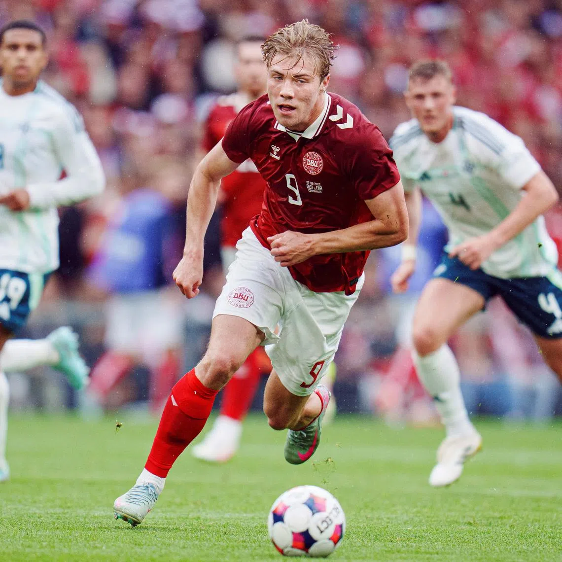 FILE PHOTO: Soccer Football - International Friendly - Denmark v Northern Ireland - Parken, Copenhagen, Denmark - June 7, 2025 Denmark's Rasmus Hojlund in action  Liselotte Sabroe/Ritzau Scanpix via REUTERS/File Photo