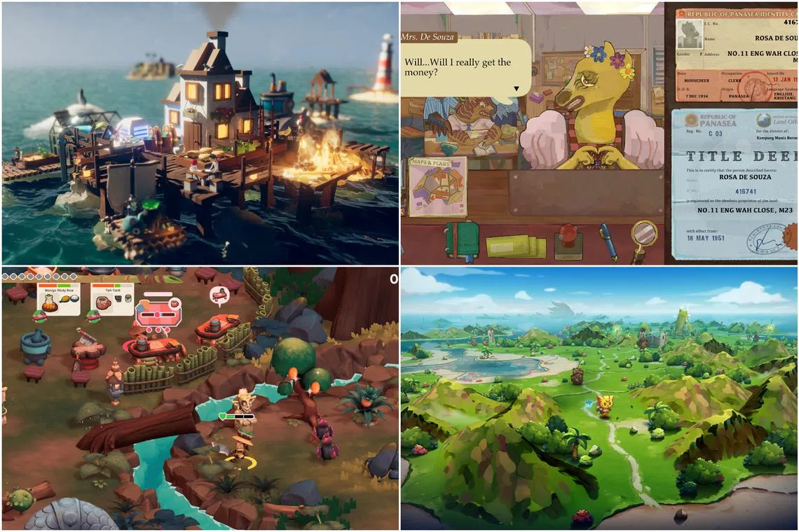 (Clockwise from top left) Examples of games developed by local developers include Havendock, Common Wealth, Cat Quest, and Sedap!