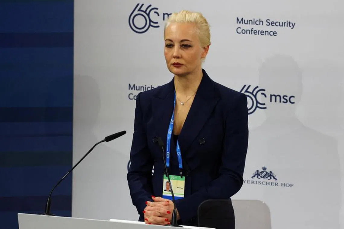 FILE PHOTO: Yulia Navalnaya, wife of late Russian opposition leader Alexei Navalny, attends the Munich Security Conference (MSC), on the day it was announced that Alexei Navalny is dead, by the prison service of the Yamalo-Nenets region where he had been serving his sentence, in Munich, Germany February 16, 2024. REUTERS/Kai Pfaffenbach/Pool/FILE PHOTO