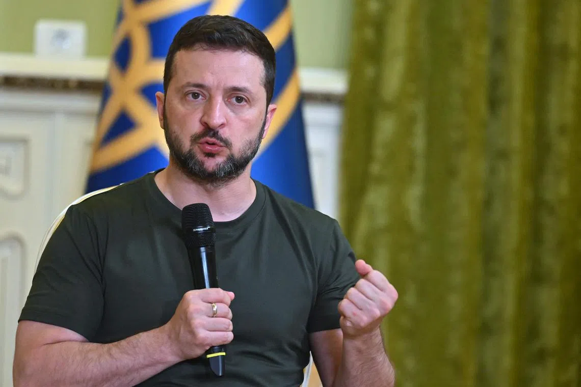 Ukraine's President Volodymyr Zelensky attending a press-conference in Kyiv, on July 15.