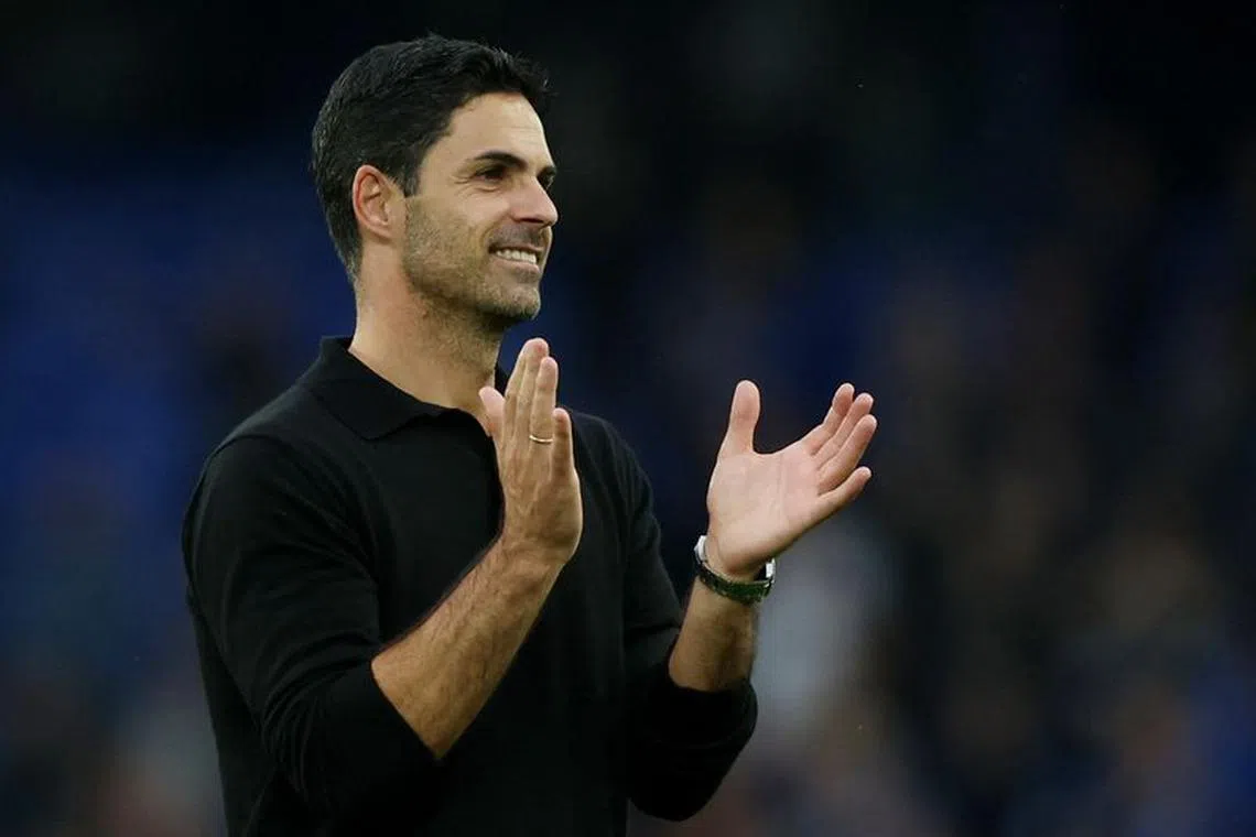 Soccer Football - Premier League - Everton v Arsenal - Goodison Park, Liverpool, Britain - September 17, 2023 Arsenal manager Mikel Arteta celebrates after the match REUTERS/Phil Noble