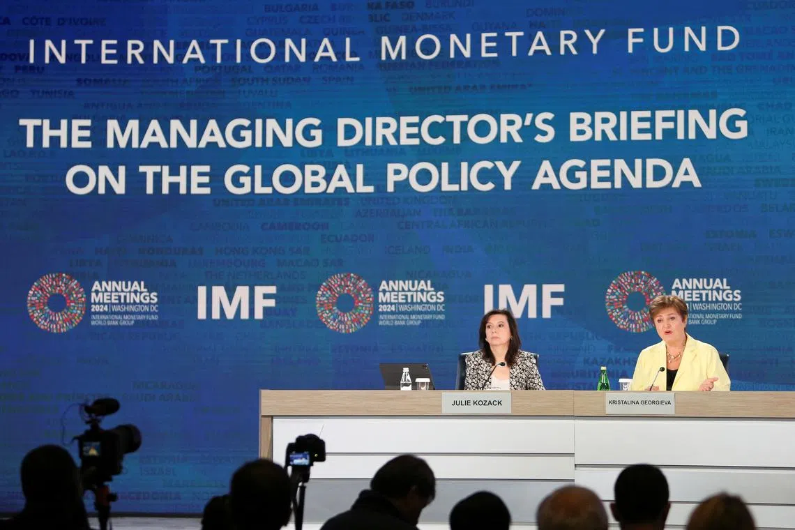 IMF Managing Director Kristalina Georgieva holds a press briefing during the International Monetary Fund (IMF) and the World Bank Group 2024 Fall Meeting in Washington, U.S., October 24, 2024. REUTERS/Kaylee Greenlee Beal
