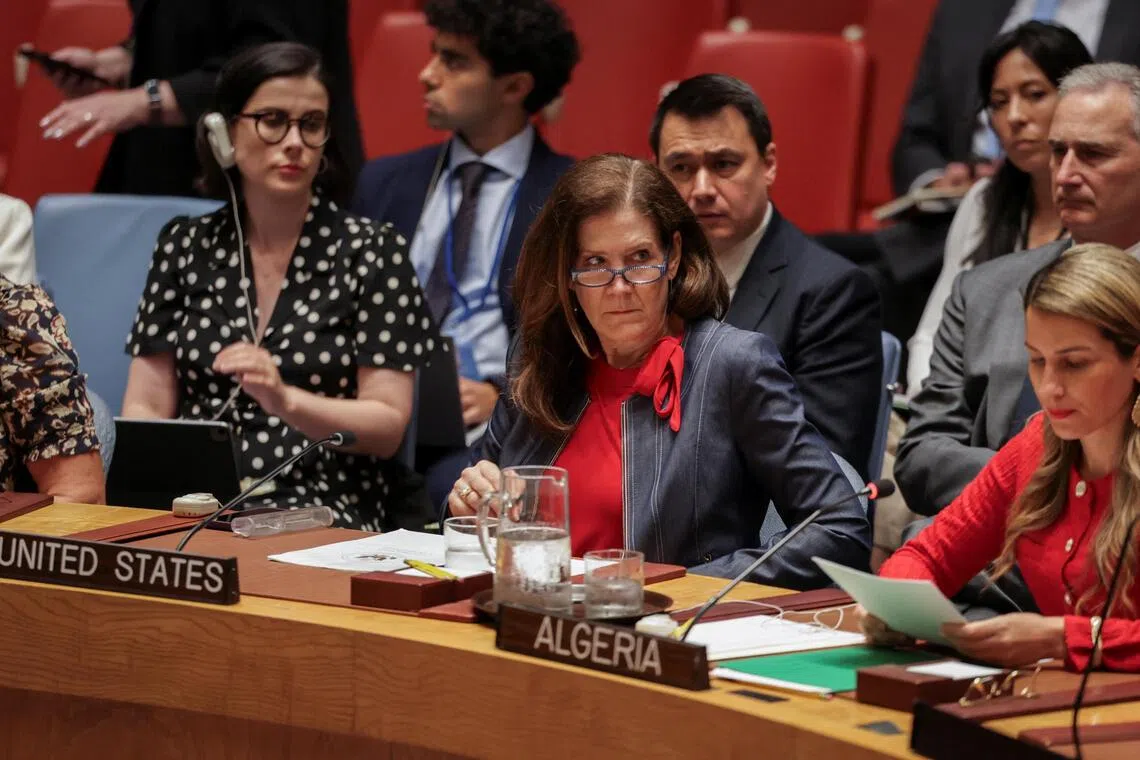 US Ambassador to the UN Dorothy Shea (centre) attending the UN Security Council meeting on threats to international peace on Sept 12.