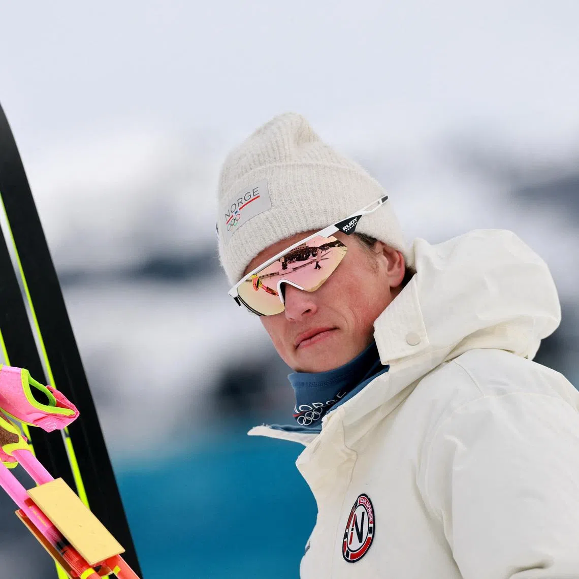 Milano Cortina 2026 Olympics - Cross-Country Skiing - Men's 50km Mass Start Classic - Tesero Cross-Country Skiing Stadium, Lago, Italy - February 21, 2026. Gold medallist Johannes Hoesflot Klaebo of Norway celebrates after the men's 50km mass start classic REUTERS/Stephanie Lecocq/File Photo