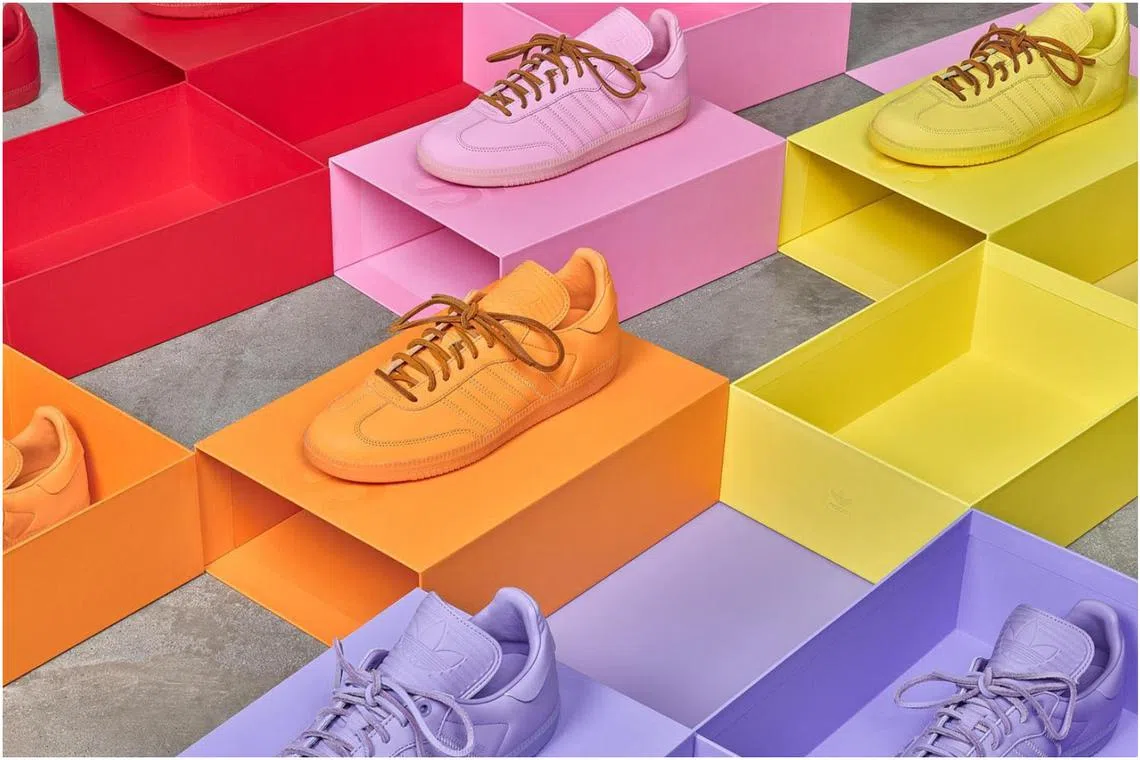 The new sneaker collaboration between Adidas and Pharrell Williams called Humanrace Samba Colors by Pharrell. 