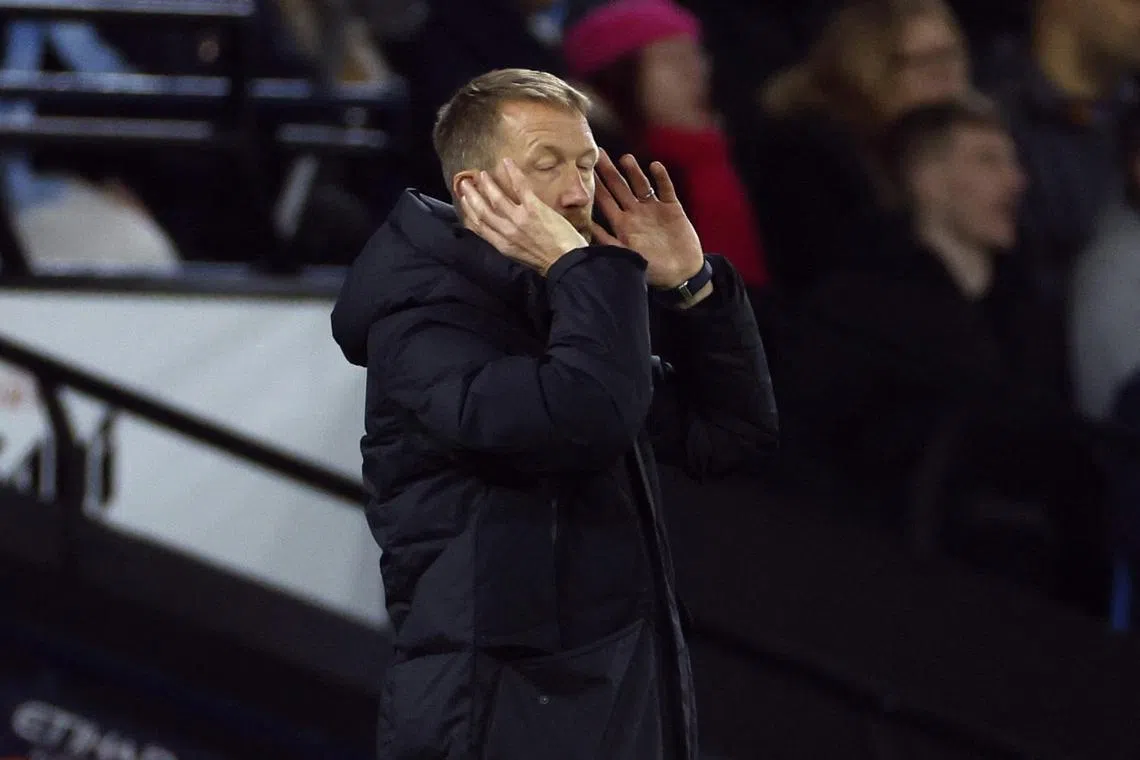 Chelsea manager Graham Potter reacts during their FA Cup loss to Manchester City on Sunday. 