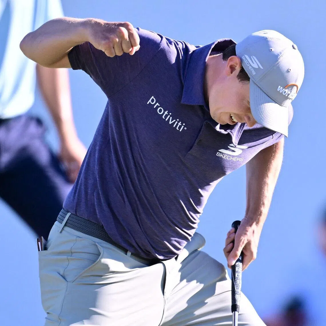 Winner Matt Fitzpatrick of England reacting on the 18th green during the final round of the Valspar Championship at Copperhead Course at Innisbrook Resort and Golf Club on March 22, 2026 in Palm Harbor, Florida. 
