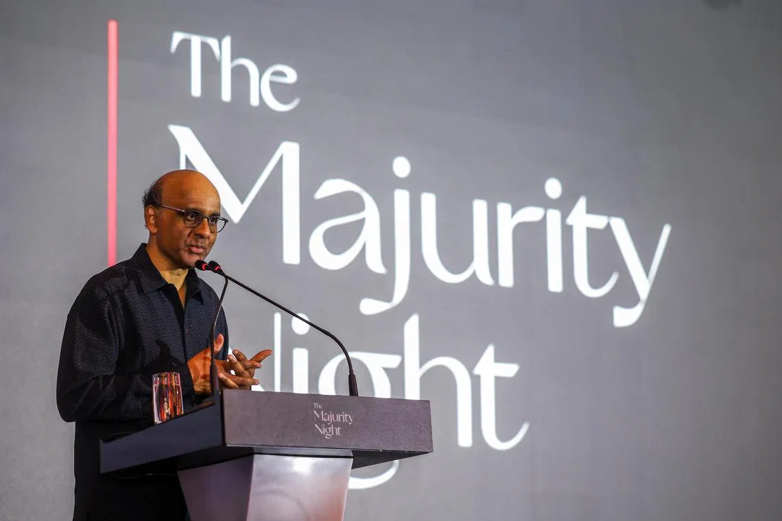 Senior Minister Tharman Shanmugaratnam speaking at The Majurity Night, which raised more than $5 million for charity on Nov 24, 2022.