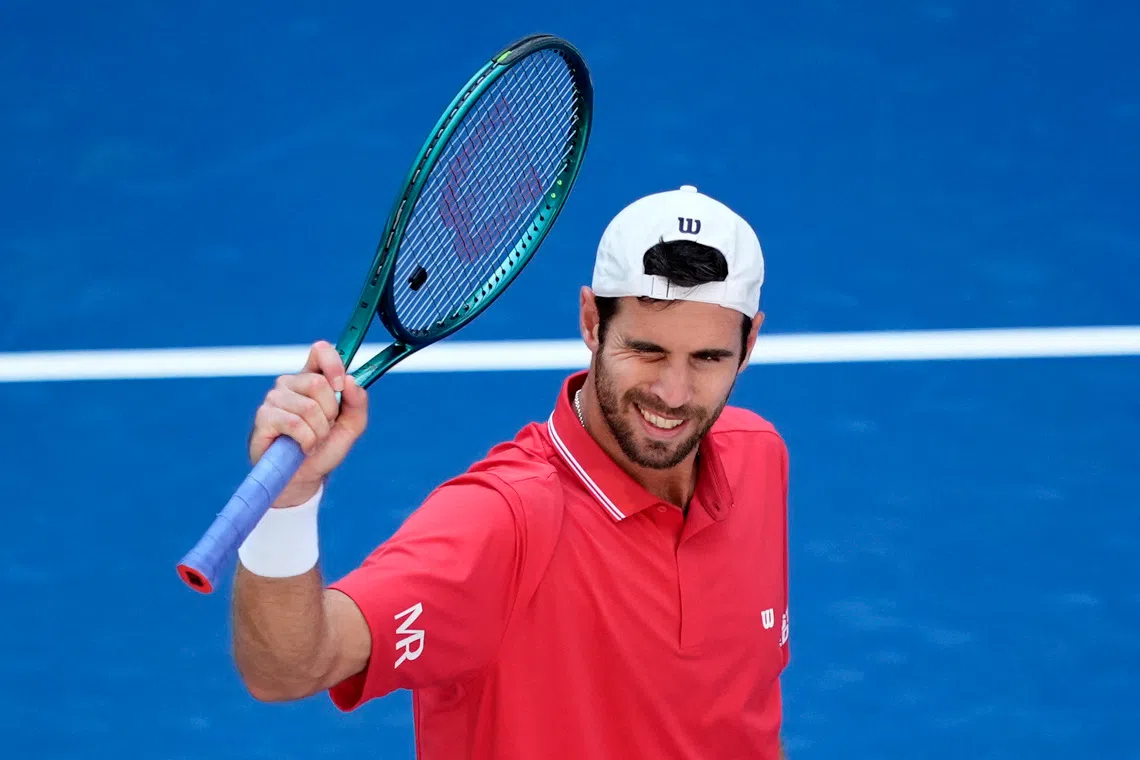 Tennis - U.S. Open - Flushing Meadows, New York, United States - September 3, 2026 Russia's Karen Khachanov celebrates winning his second round match against Canada's Felix Auger-Aliassime REUTERS/Eduardo Munoz