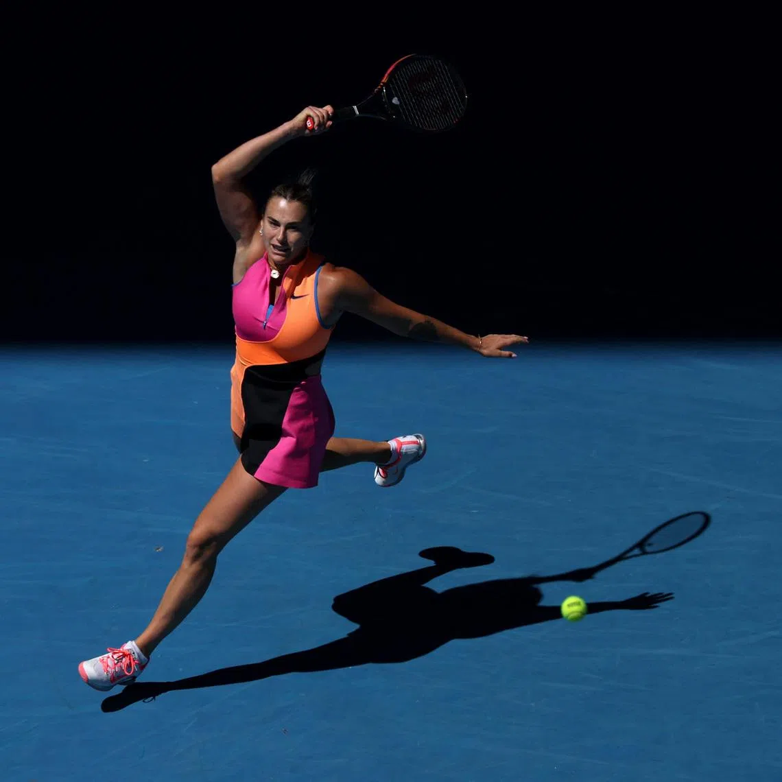 Tennis - Australian Open - Melbourne Park, Melbourne, Australia - January 23, 2026 Belarus' Aryna Sabalenka in action during her third round match against Austria's Anastasia Potapova REUTERS/Edgar Su
