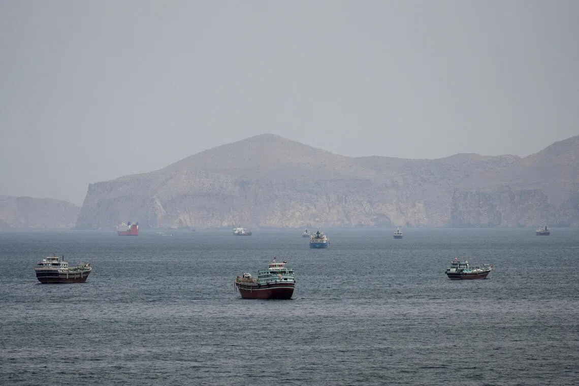 Ships and boats in the Strait of Hormuz, Musandam, Oman, on April 22.