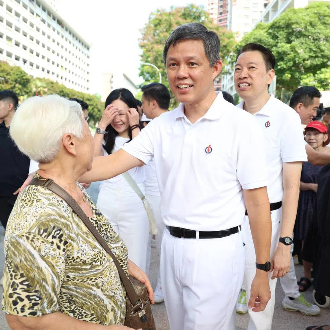 Education Minister Chan Chun Sing during a walkabout at Blk 85 Redhill Lane on April 27.
