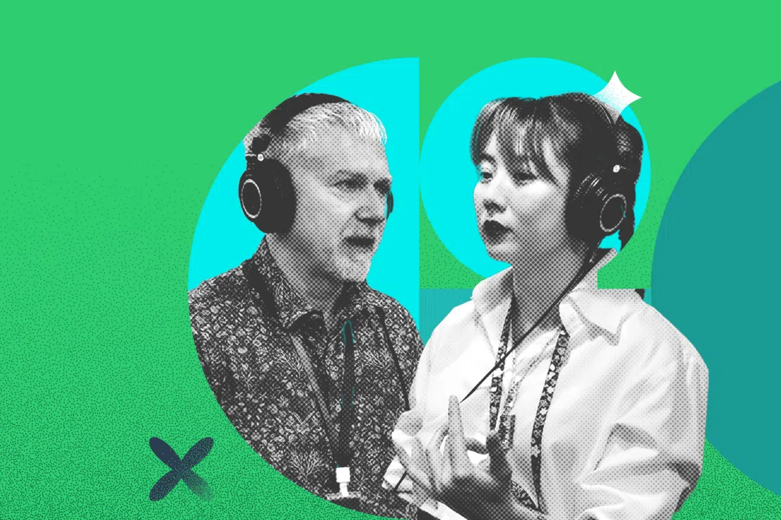 (From left) Hosts David Fogarty and Audrey Tan discuss how the mix of public, private, and philanthropic money is driving progress on climate action.