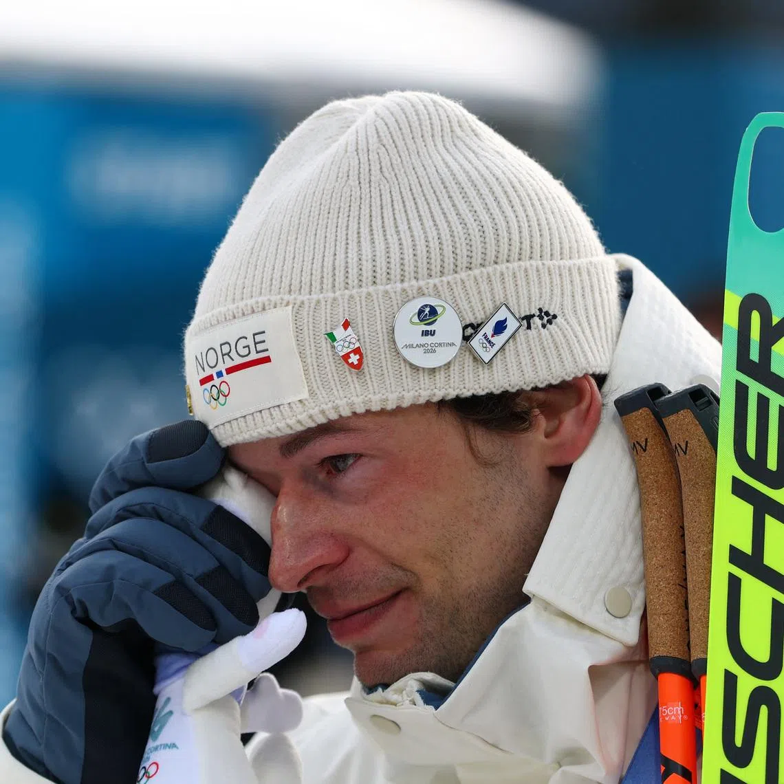 Biathlete Sturla Holm Laegreid made his tearful confession after finishing third in the men's 20km individual.
