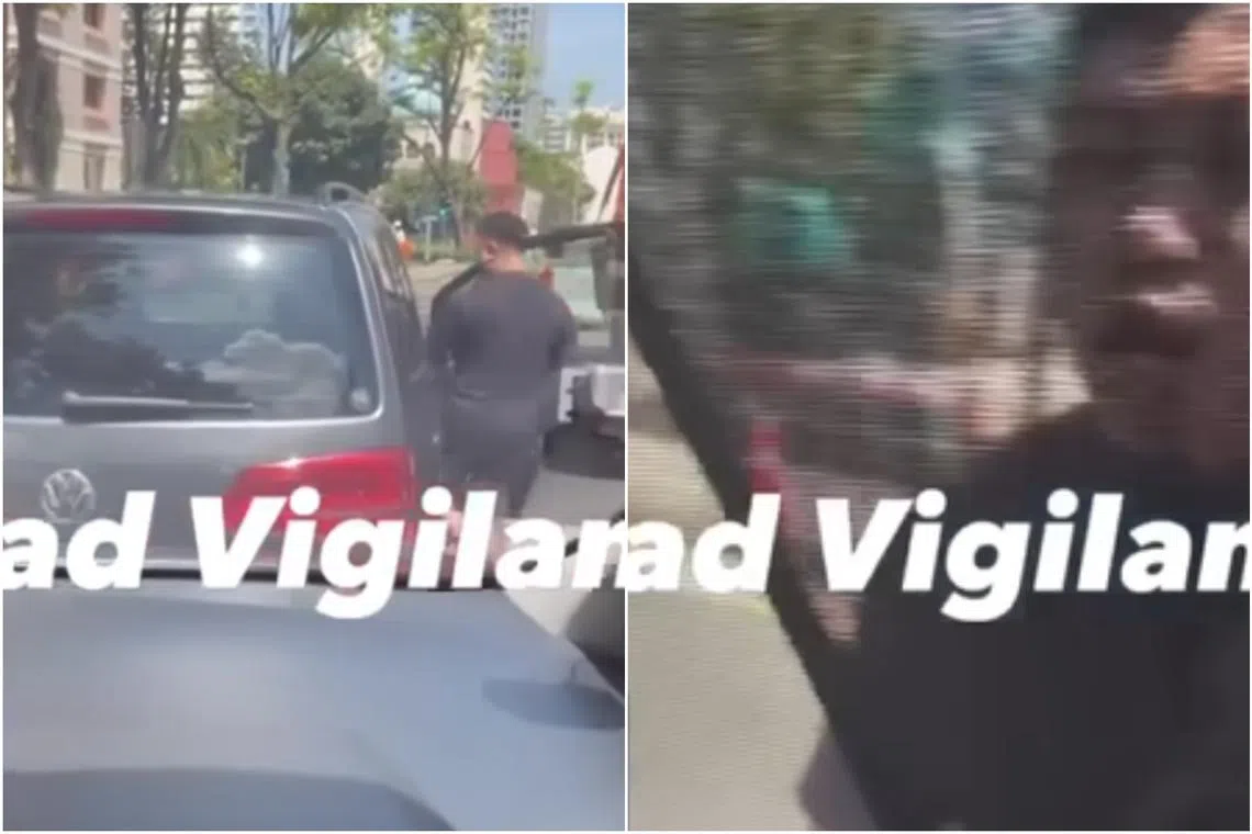 In the video, the driver of the Volkswagen is observed yanking at the door handle multiple times, before banging his hand on the window at the driver’s side.