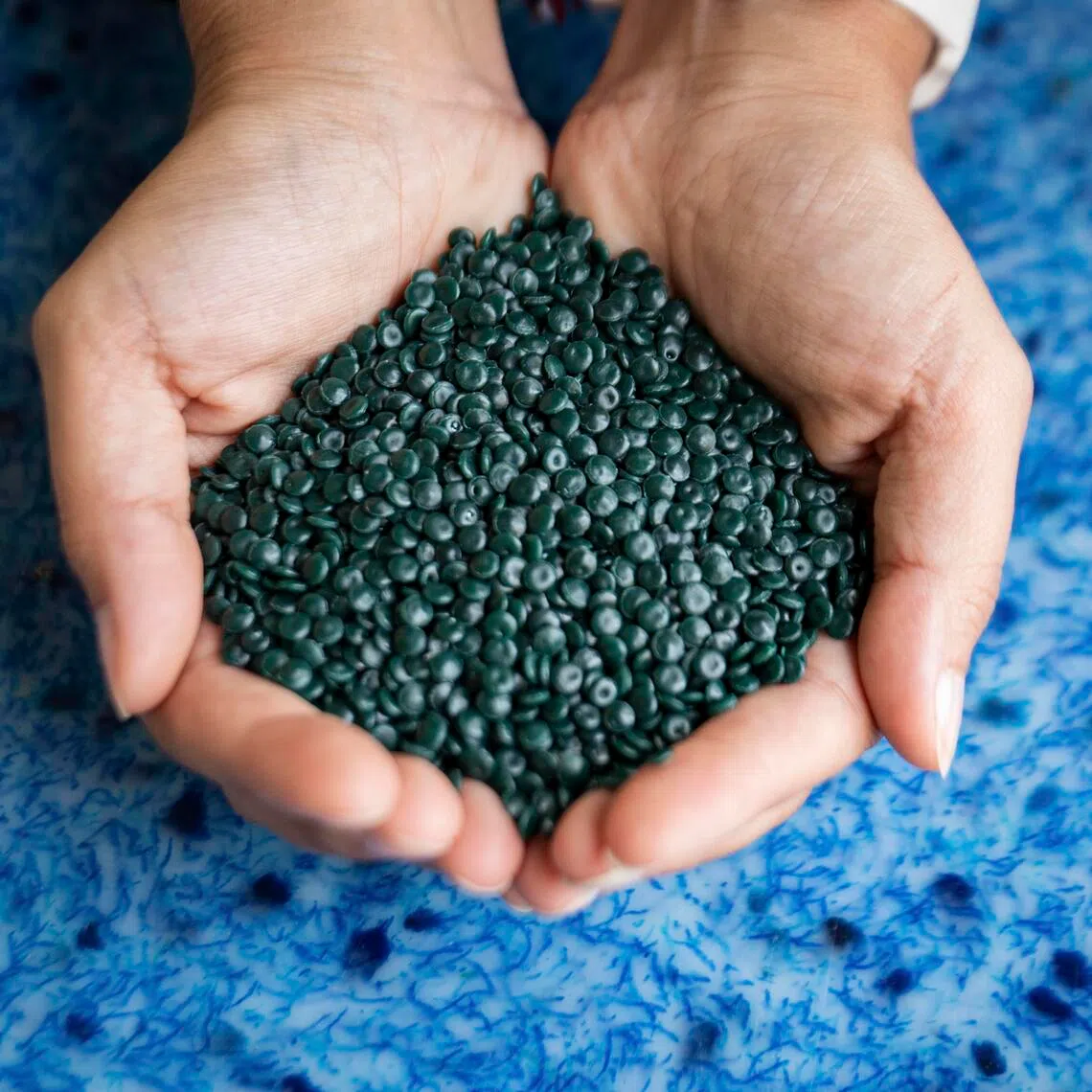 Plastic pellets made out of fishing nets in Calpe, Spain.