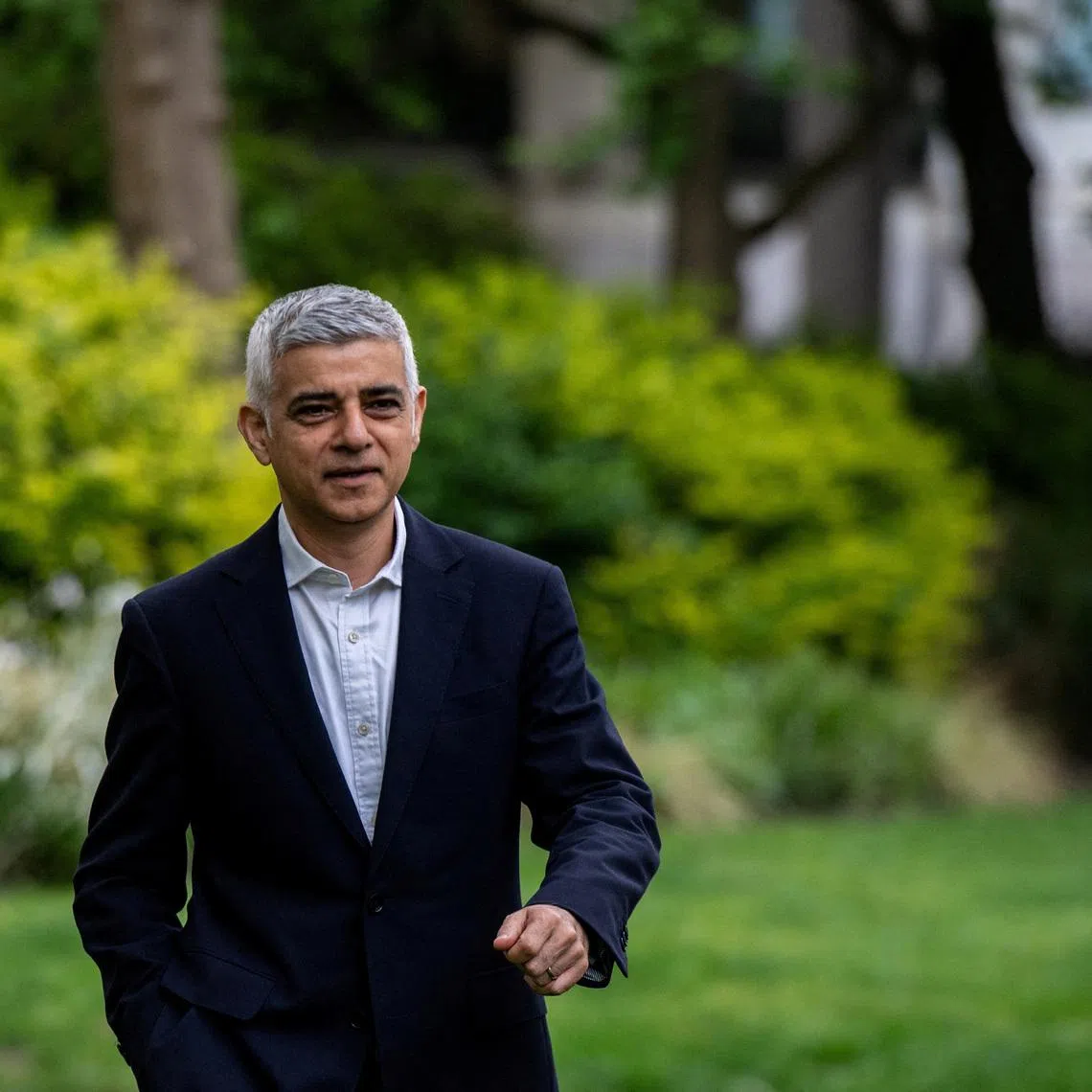 FILE PHOTO: Mayor of London Sadiq Khan arrives for a photo-call with supporters the day before voters go to the polls in the London Mayoral elections in London, Britain May 1, 2024. REUTERS/Chris J. Ratcliffe/File Photo