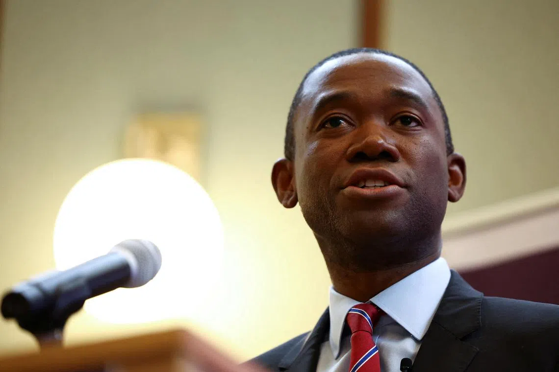 FILE PHOTO: U.S. Deputy Treasury Secretary Wally Adeyemo speaks at the Royal United Services Institute in London, Britain, October 27, 2023. REUTERS/Hannah McKay/File Photo