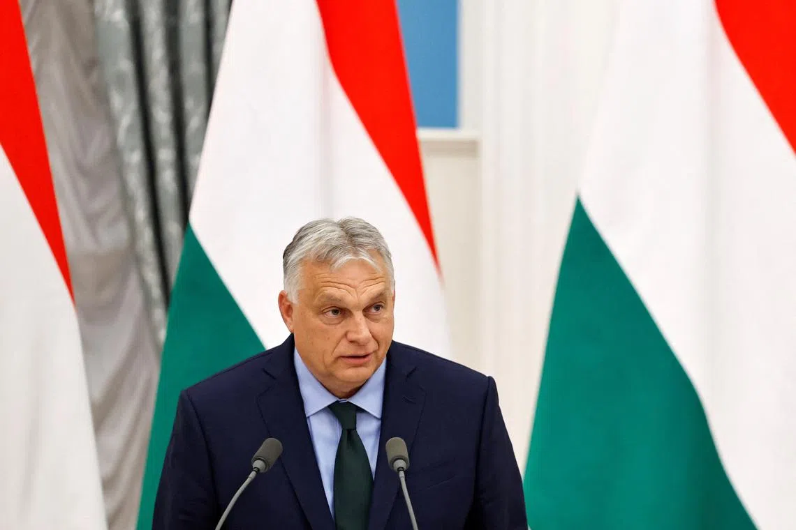 Hungary's Prime Minister Viktor Orban attends a press conference with Russia's President Vladimir Putin following their meeting in Moscow, Russia July 5, 2024. REUTERS/Evgenia Novozhenina/File Photo