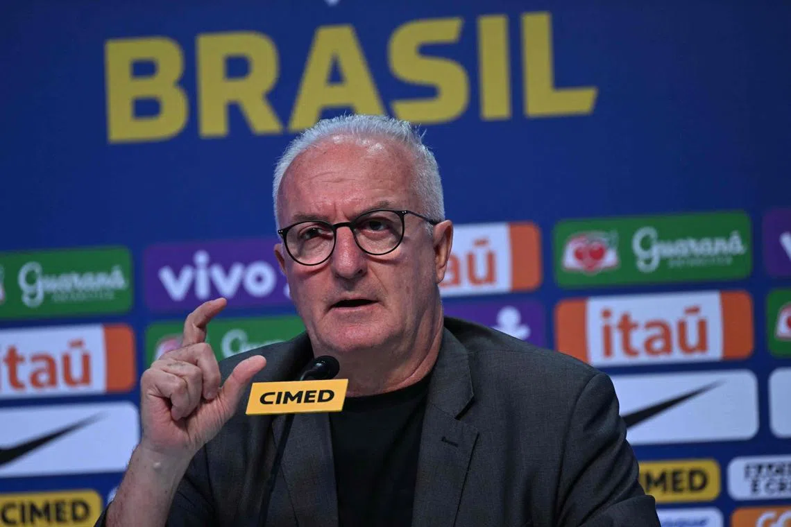 Brazil coach Dorival Junior speaks during a press conference in Rio de Janeiro ahead of World Cup qualifiers against Venezuela and Uruguay.